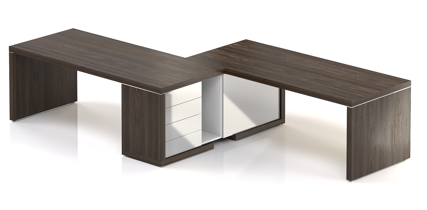 Manažerská sestava stolov s komodou SOLID Z10, voliteľná dĺžka oboch stolov
